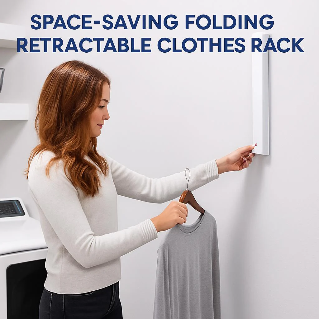 Space-Saving Folding Retractable Clothes Rack - Wall-Mounted, White - Image 8