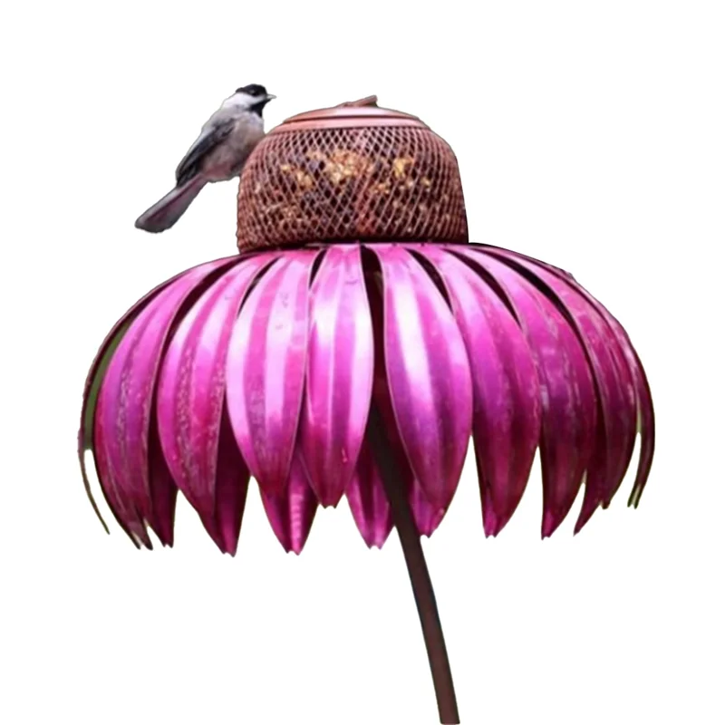 【Hot Cake】Red Bird Feeder Bottle With Stand Outdoor Garden Flower Shaped Bird Feeder Easy To Use - Image 2
