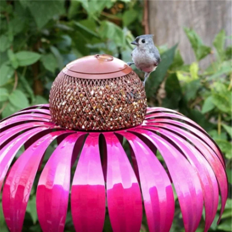 【Hot Cake】Red Bird Feeder Bottle With Stand Outdoor Garden Flower Shaped Bird Feeder Easy To Use - Image 3