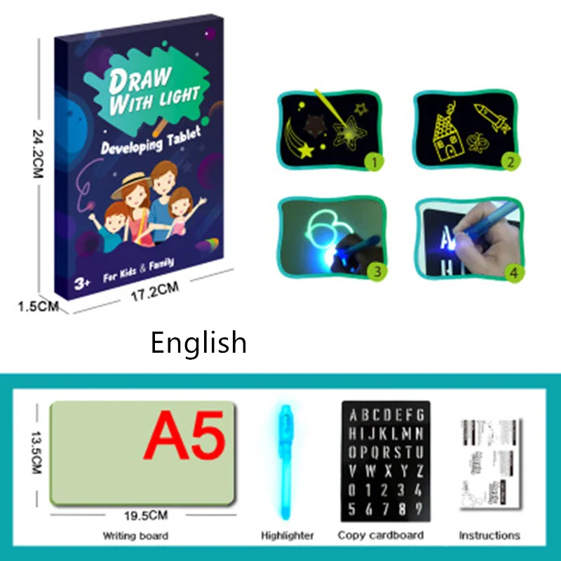 Hot Small Size Luminous Magic Drawing Board Light In Dark Children Kids Paint Toy DIY Educaitonal Boy Girl Educational Toys - Image 25