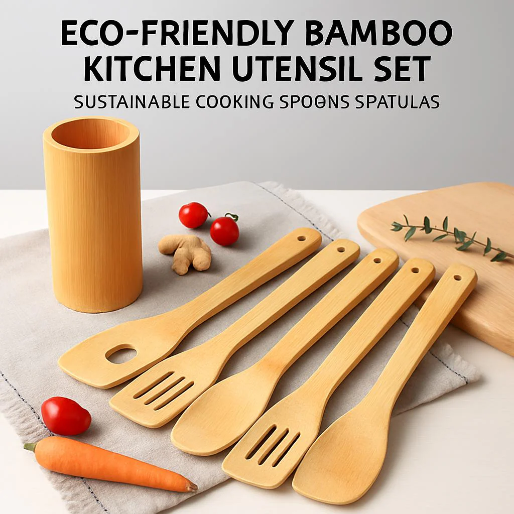 Eco-Friendly Bamboo Kitchen Utensil Set - Sustainable Cooking Spoons & Spatulas - Image 3