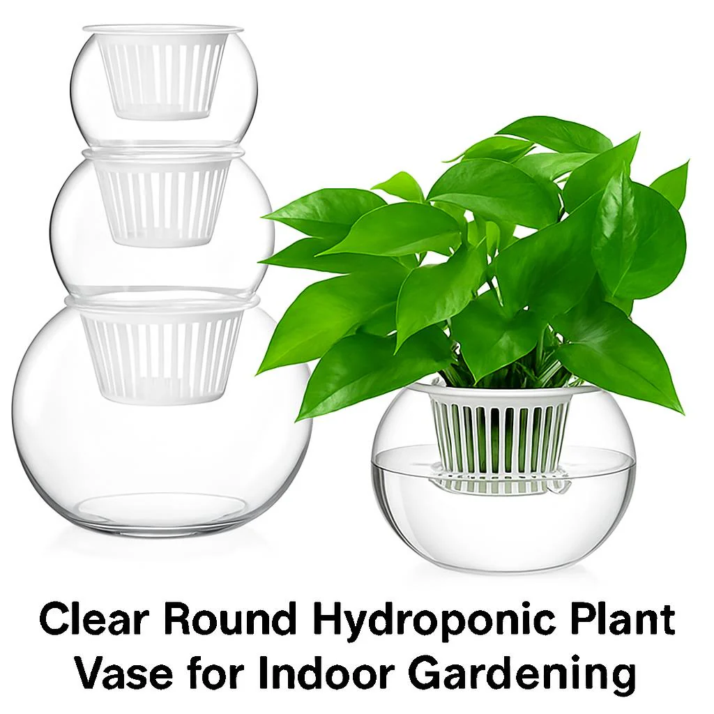 Clear Round Hydroponic Plant Vase for Indoor Gardening - Image 2