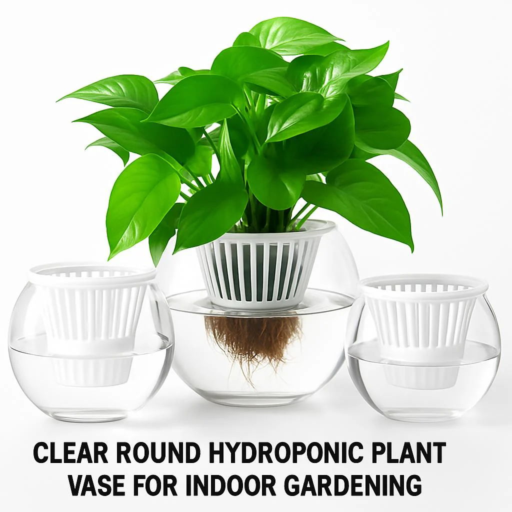 Clear Round Hydroponic Plant Vase for Indoor Gardening - Image 3
