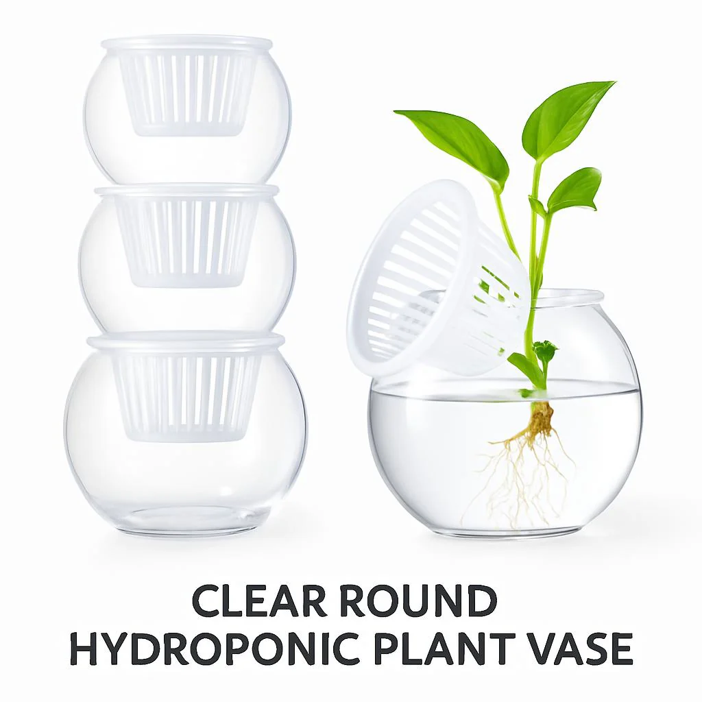 Clear Round Hydroponic Plant Vase for Indoor Gardening - Image 5