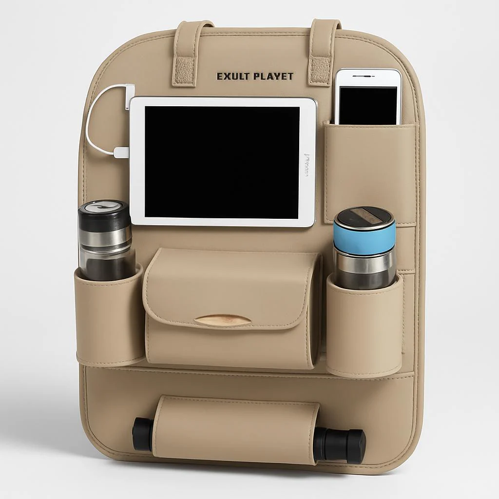 Brown Rectangular Car Seat Organizer with Multiple Pockets - Image 10