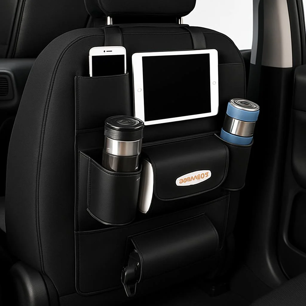 Brown Rectangular Car Seat Organizer with Multiple Pockets - Image 11