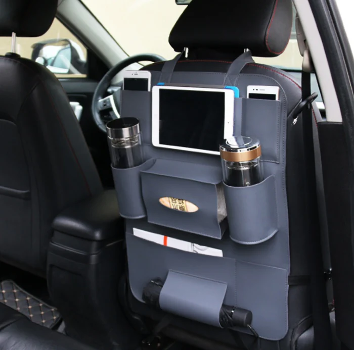 Brown Rectangular Car Seat Organizer with Multiple Pockets - Image 12