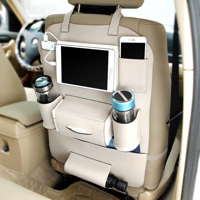 Brown Rectangular Car Seat Organizer with Multiple Pockets - Image 13