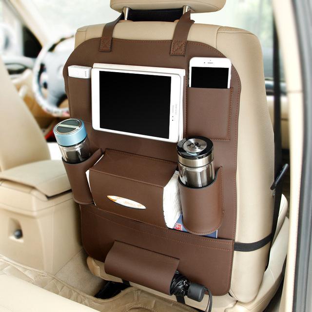 Brown Rectangular Car Seat Organizer with Multiple Pockets - Image 14