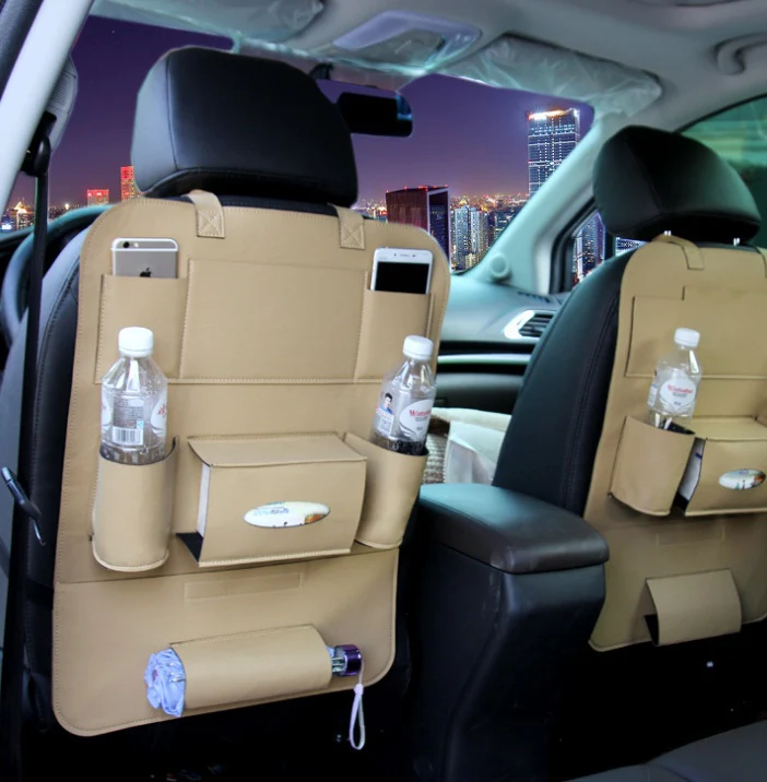 Brown Rectangular Car Seat Organizer with Multiple Pockets - Image 19