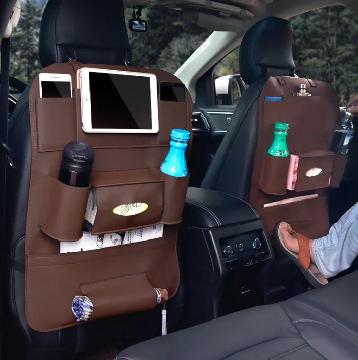 Brown Rectangular Car Seat Organizer with Multiple Pockets - Image 20