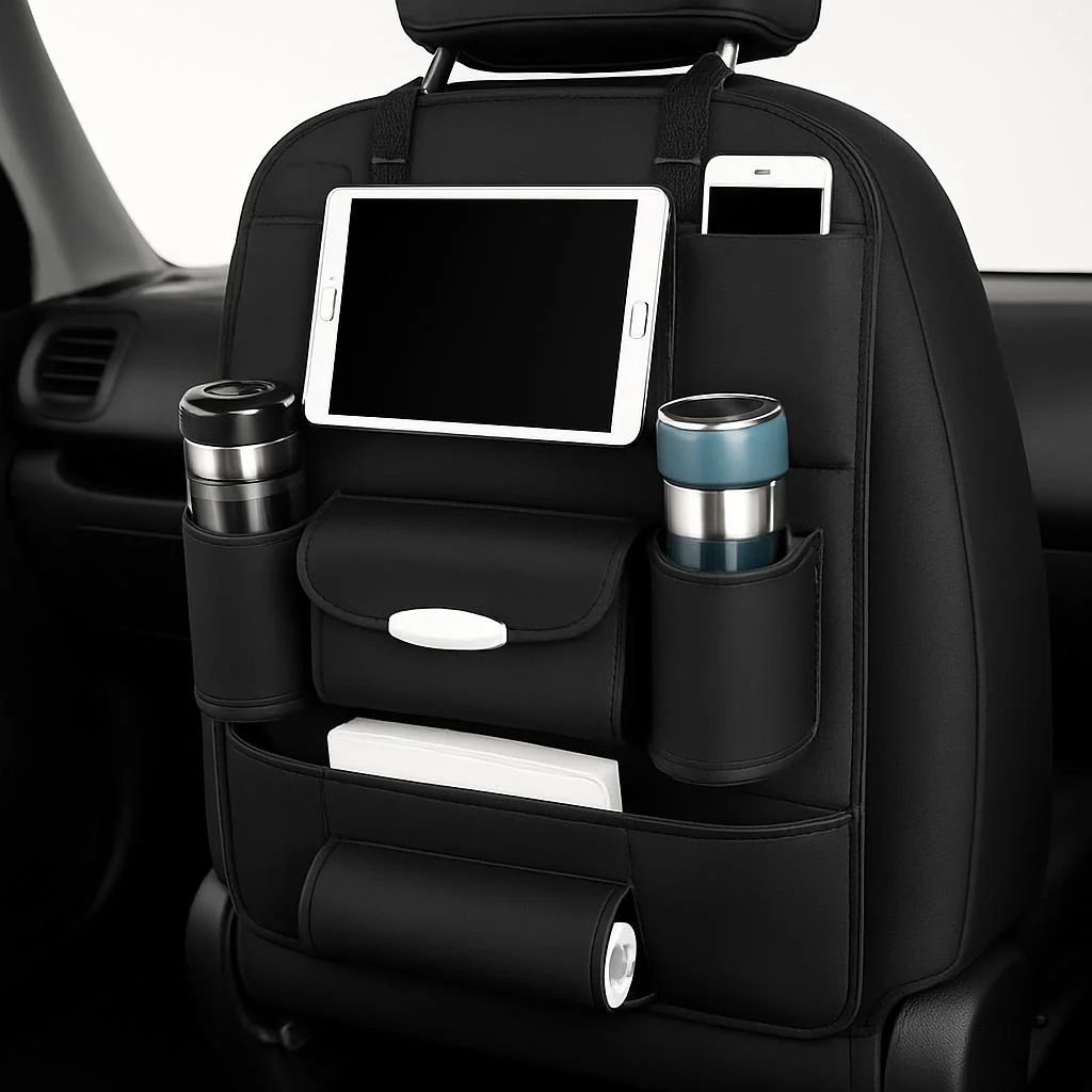 Brown Rectangular Car Seat Organizer with Multiple Pockets - Image 3