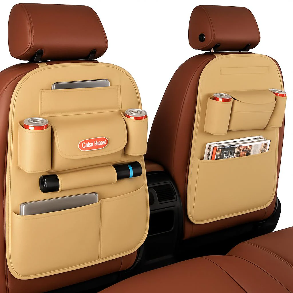Brown Rectangular Car Seat Organizer with Multiple Pockets - Image 5