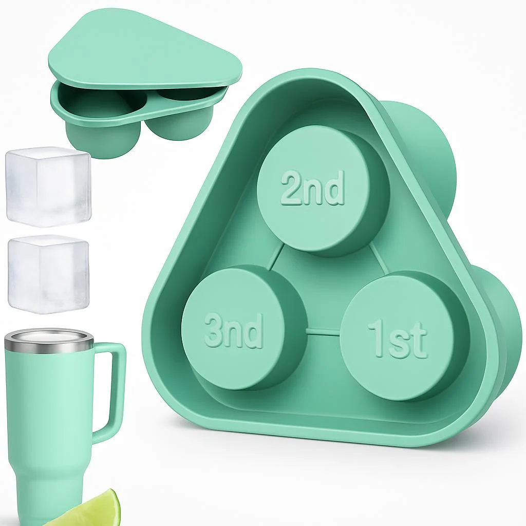 Eco-Friendly Silicone Ice Cube Tray - Triangular Shape, Green & Pink - Image 10