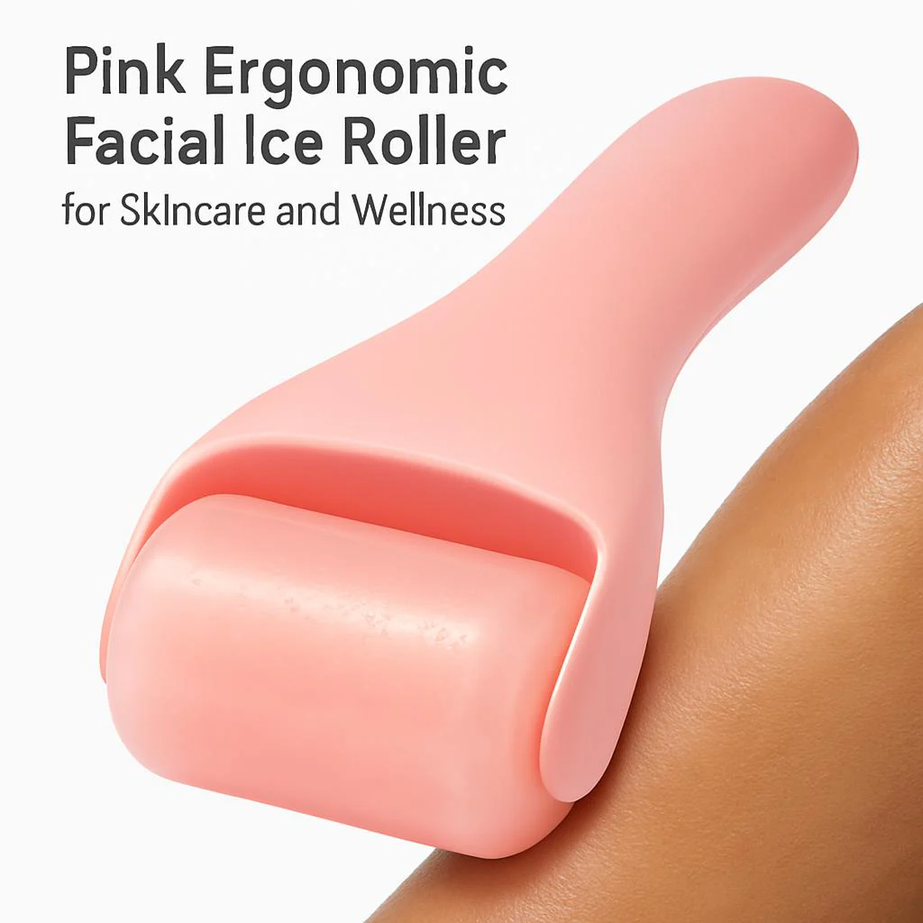 Pink Ergonomic Facial Ice Roller for Skincare and Wellness - Image 3