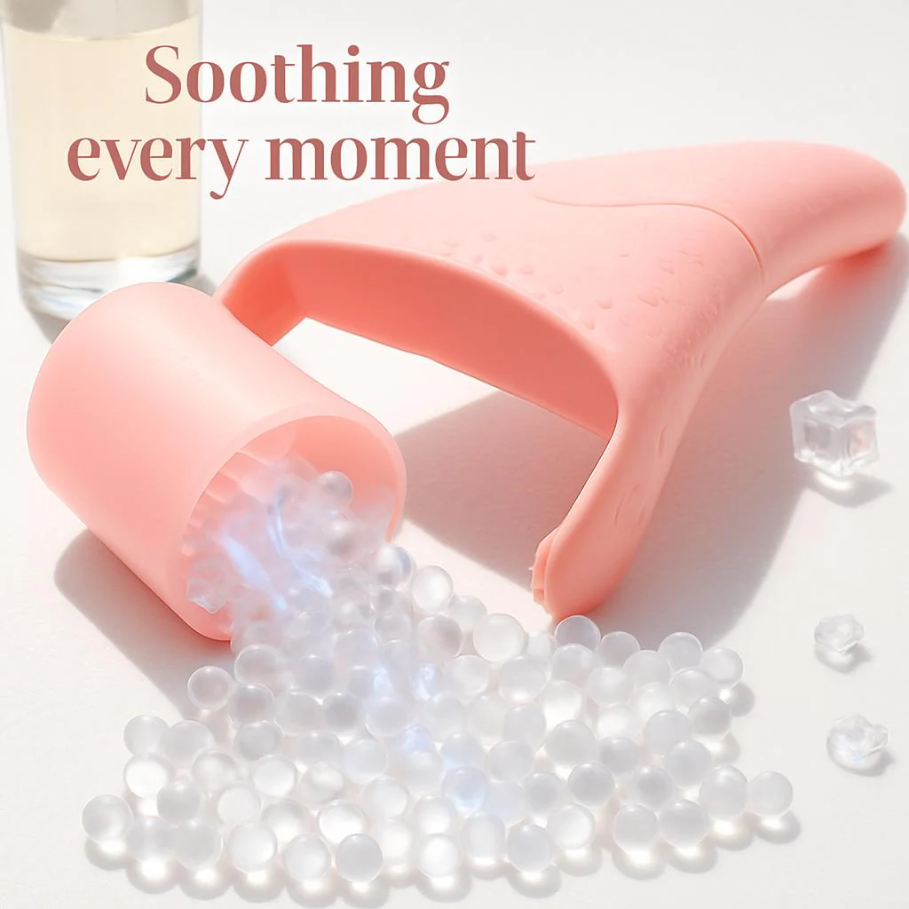 Pink Ergonomic Facial Ice Roller for Skincare and Wellness - Image 4