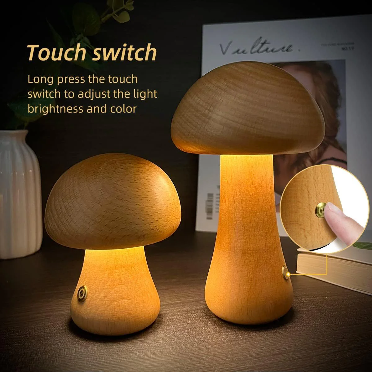 Eco-Friendly Wooden Mushroom Table Lamp - Image 15