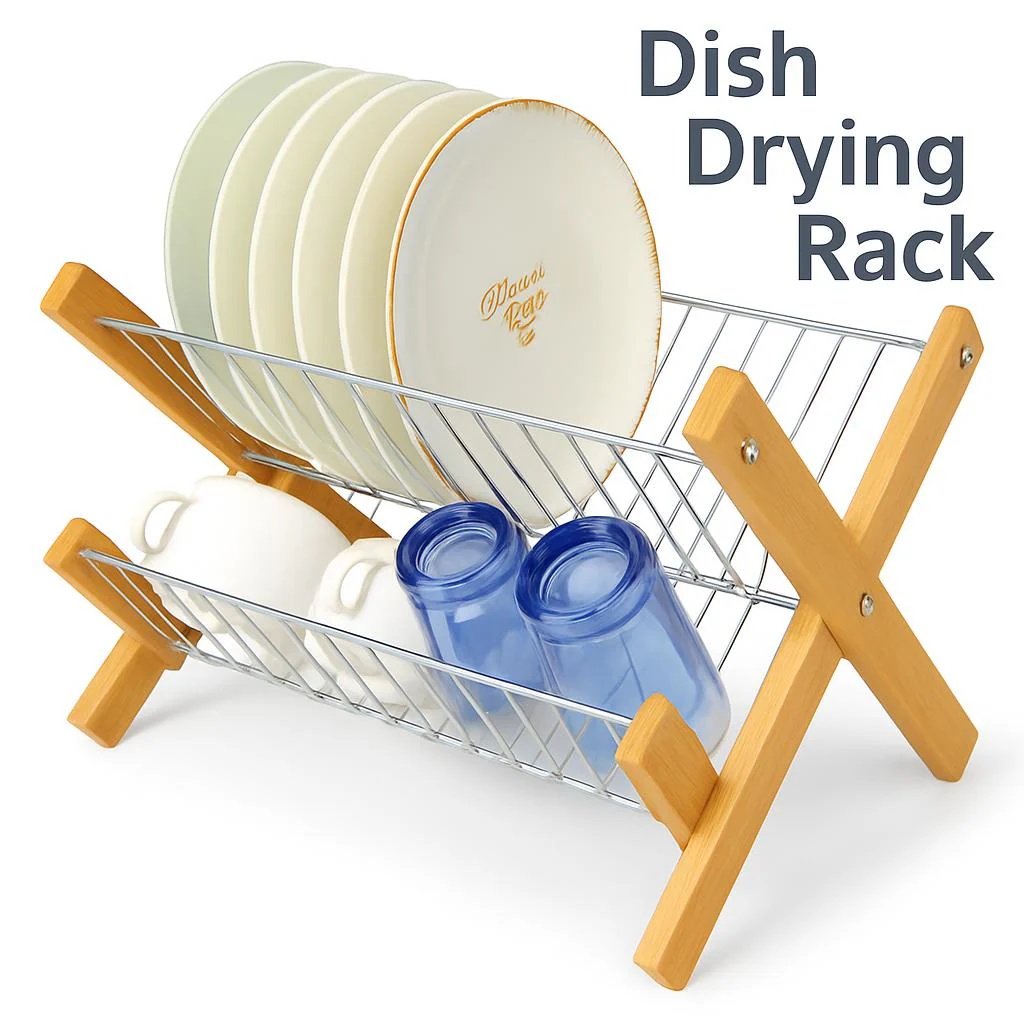 Eco-Friendly Bamboo & Metal Dish Drying Rack - Sustainable Kitchen Organizer - Image 2