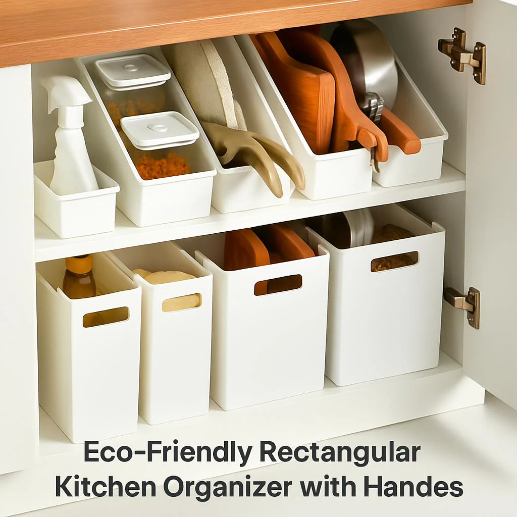 Eco-Friendly Rectangular Kitchen Organizer with Handles - Image 2