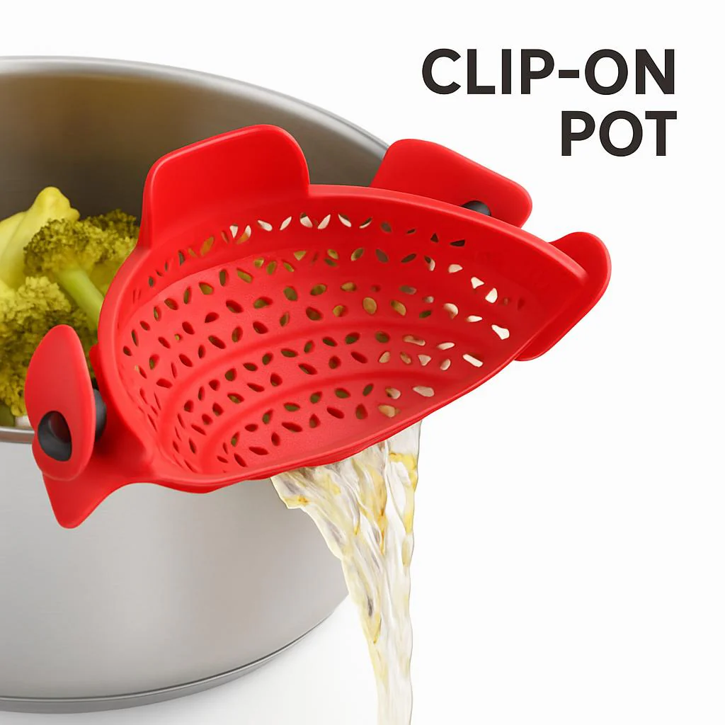 Eco-Friendly Clip-On Pot Strainer - Green Silicone Kitchen Tool - Image 11