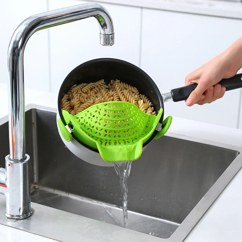 Eco-Friendly Clip-On Pot Strainer - Green Silicone Kitchen Tool - Image 18