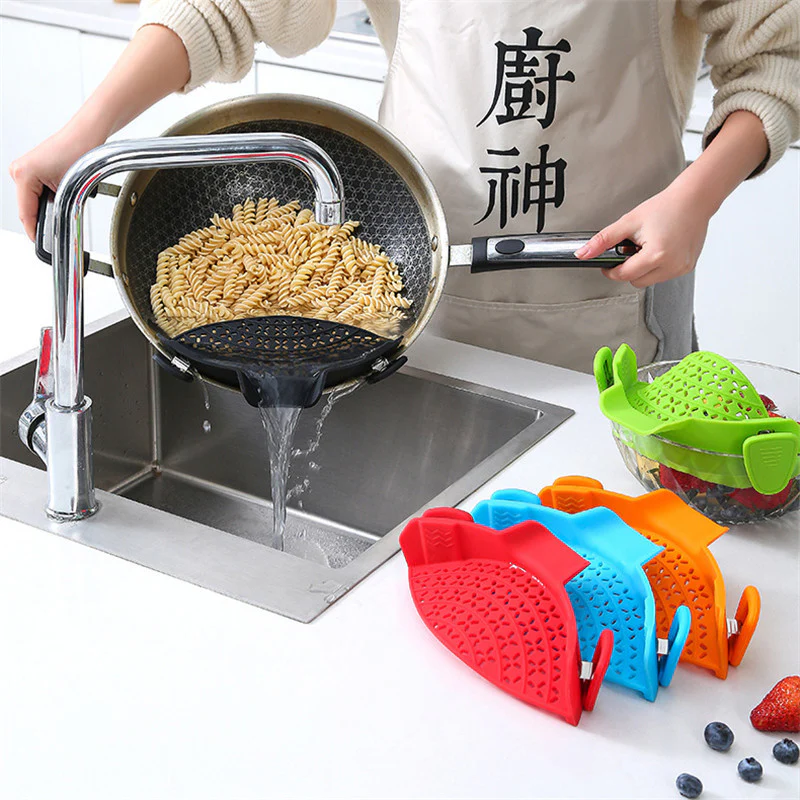 Eco-Friendly Clip-On Pot Strainer - Green Silicone Kitchen Tool - Image 19