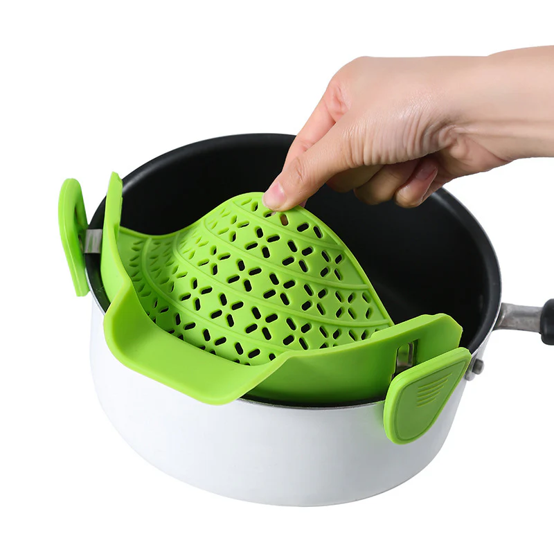 Eco-Friendly Clip-On Pot Strainer - Green Silicone Kitchen Tool - Image 22