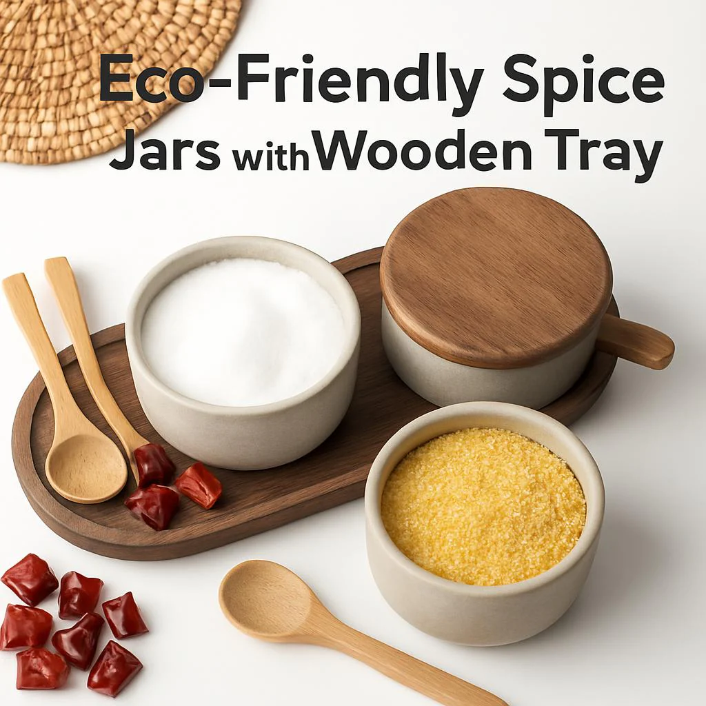 Eco-Friendly Spice Jars with Wooden Tray - Sustainable Kitchen Storage - Image 3