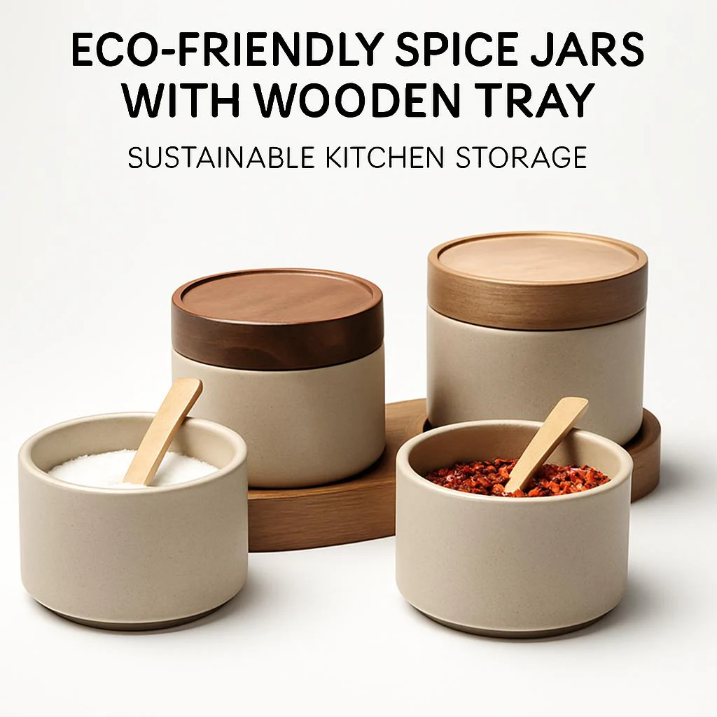 Eco-Friendly Spice Jars with Wooden Tray - Sustainable Kitchen Storage - Image 5