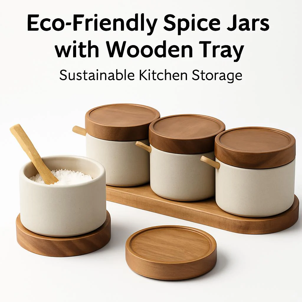 Eco-Friendly Spice Jars with Wooden Tray - Sustainable Kitchen Storage - Image 6