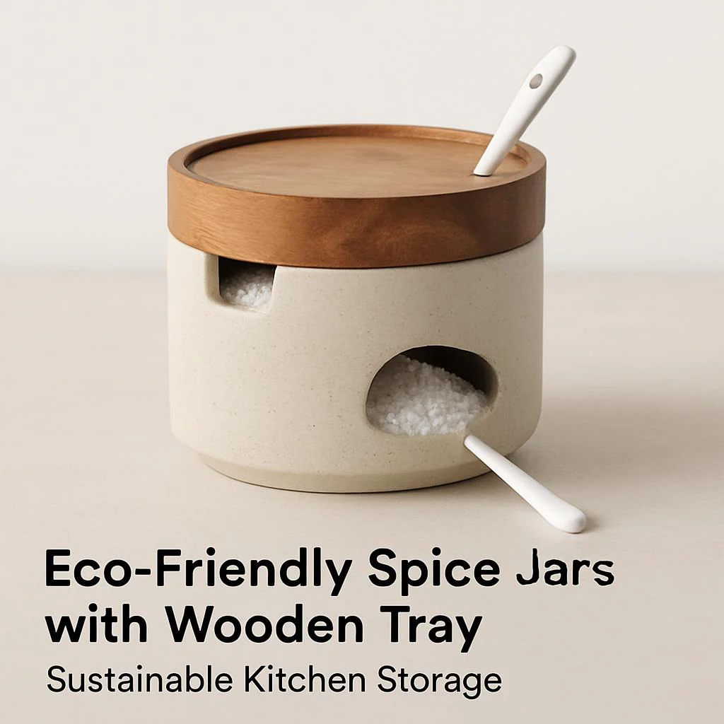 Eco-Friendly Spice Jars with Wooden Tray - Sustainable Kitchen Storage - Image 9