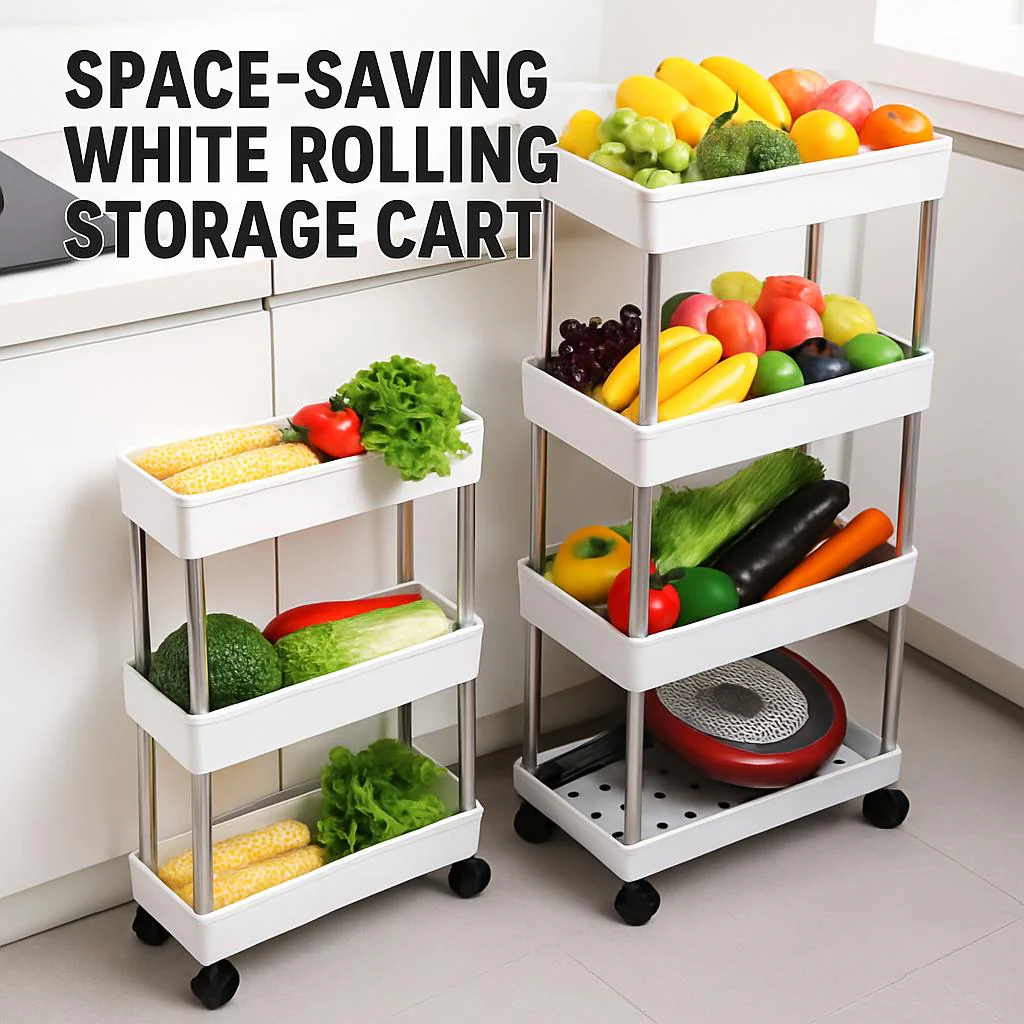 Space-Saving White Rolling Storage Cart - Image 2