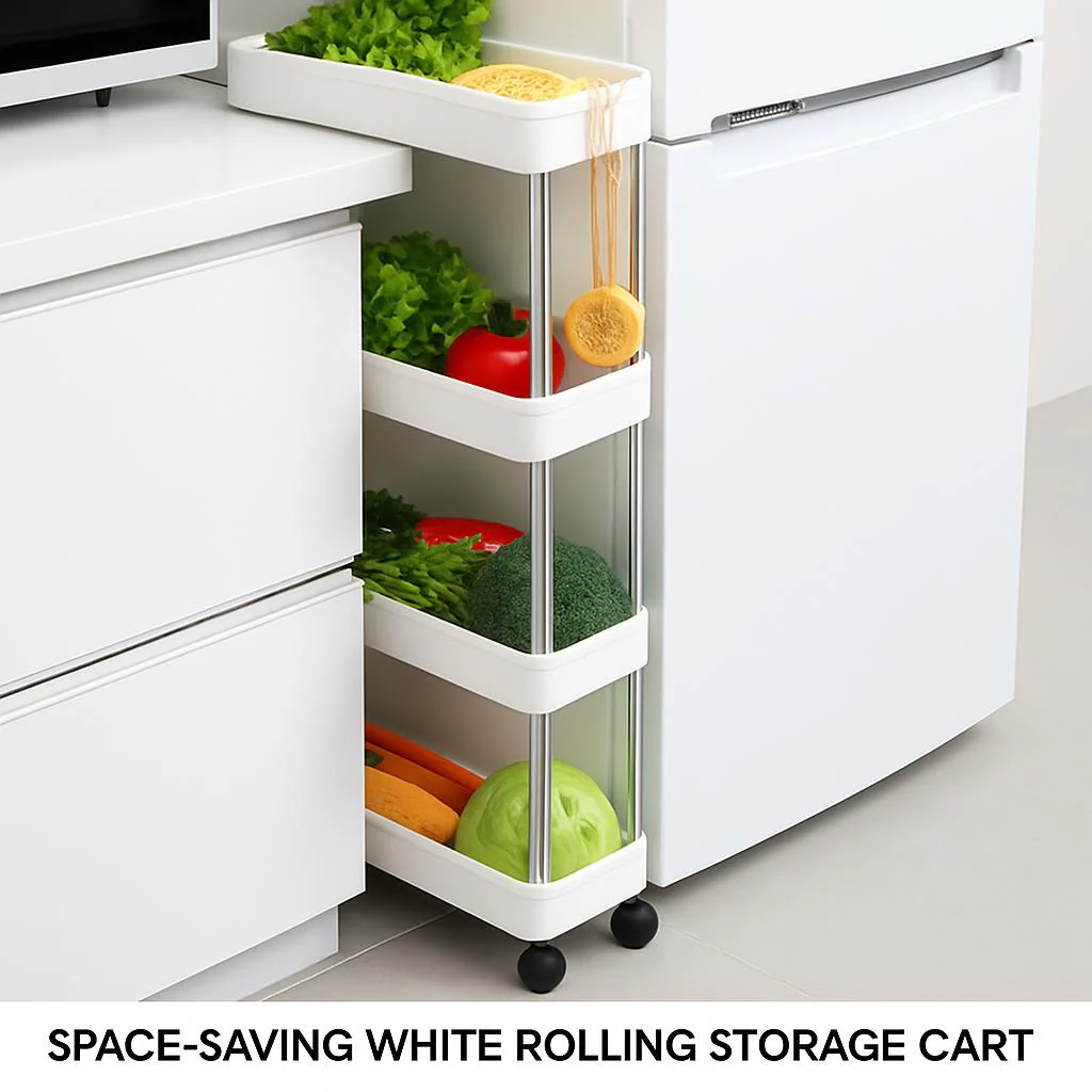 Space-Saving White Rolling Storage Cart - Image 3