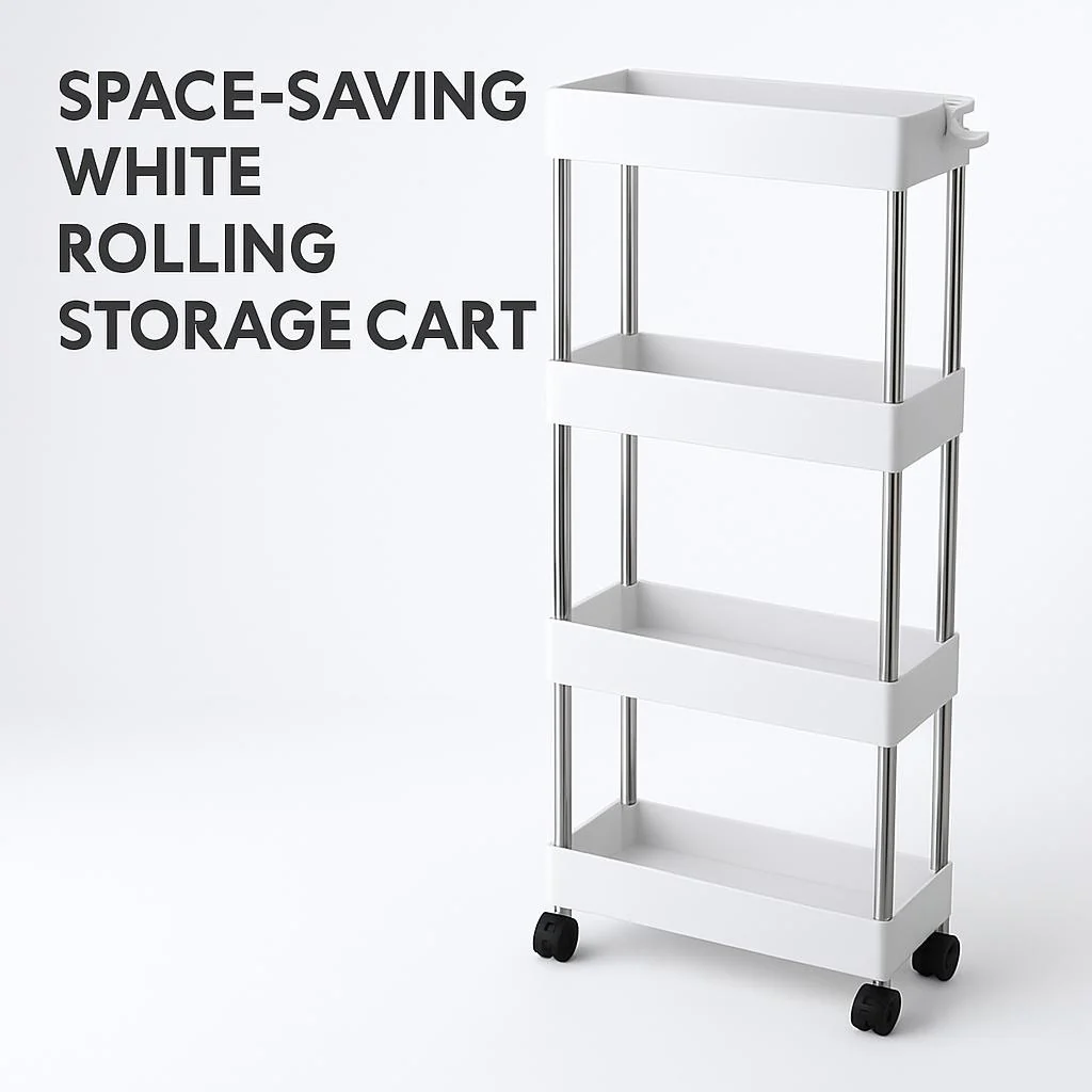 Space-Saving White Rolling Storage Cart - Image 6