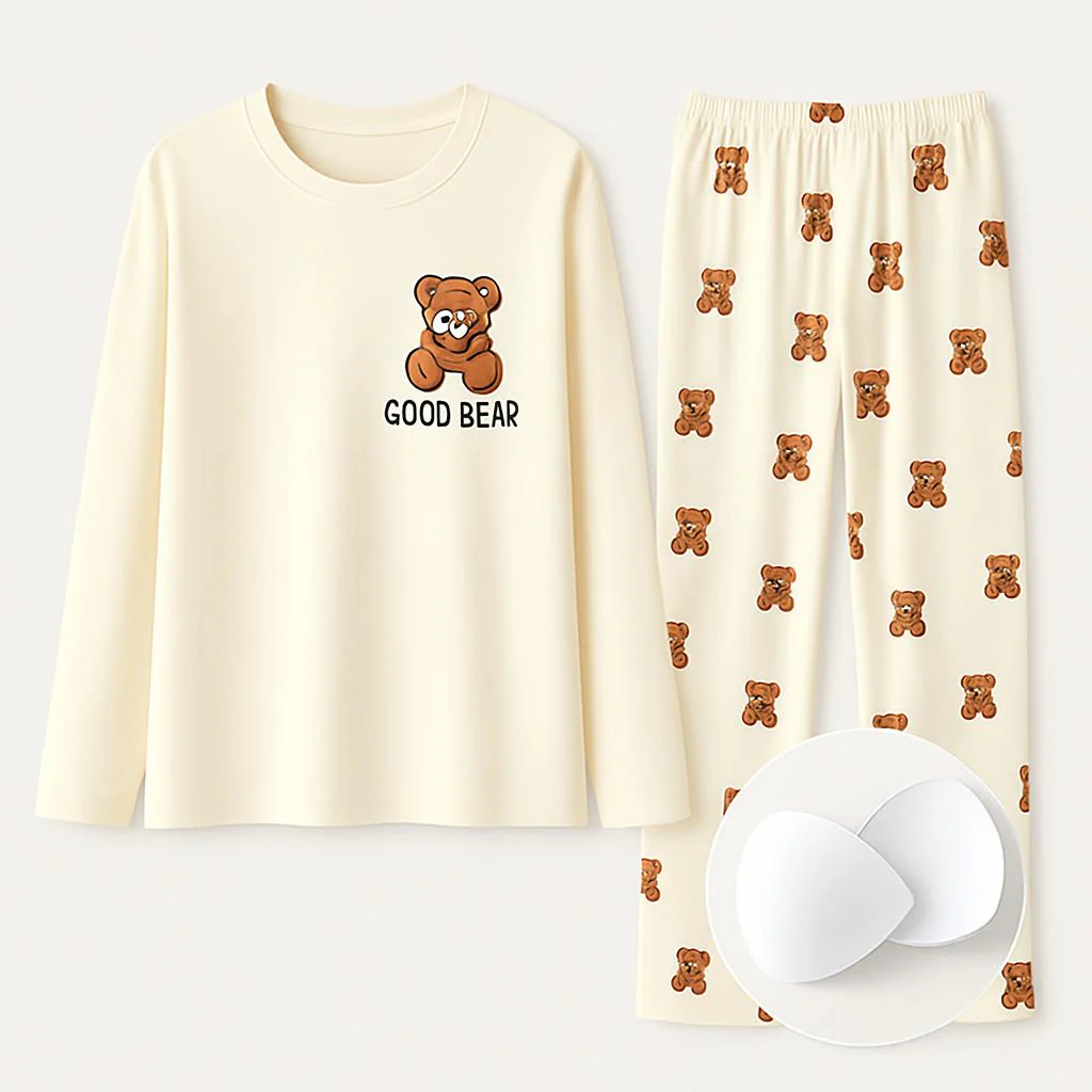 Eco-Friendly Ladies Pajama Set with Chest Pads - Image 3