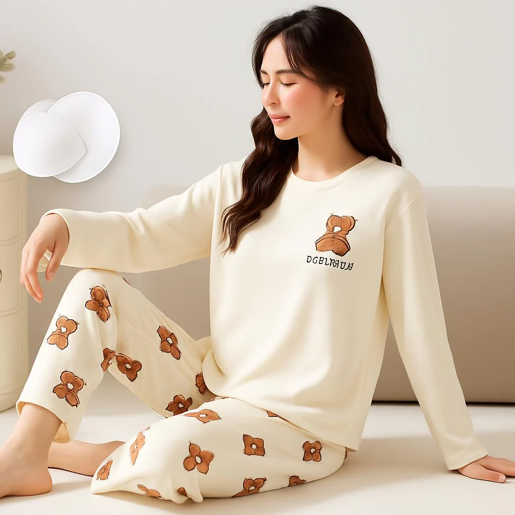 Eco-Friendly Ladies Pajama Set with Chest Pads - Image 4