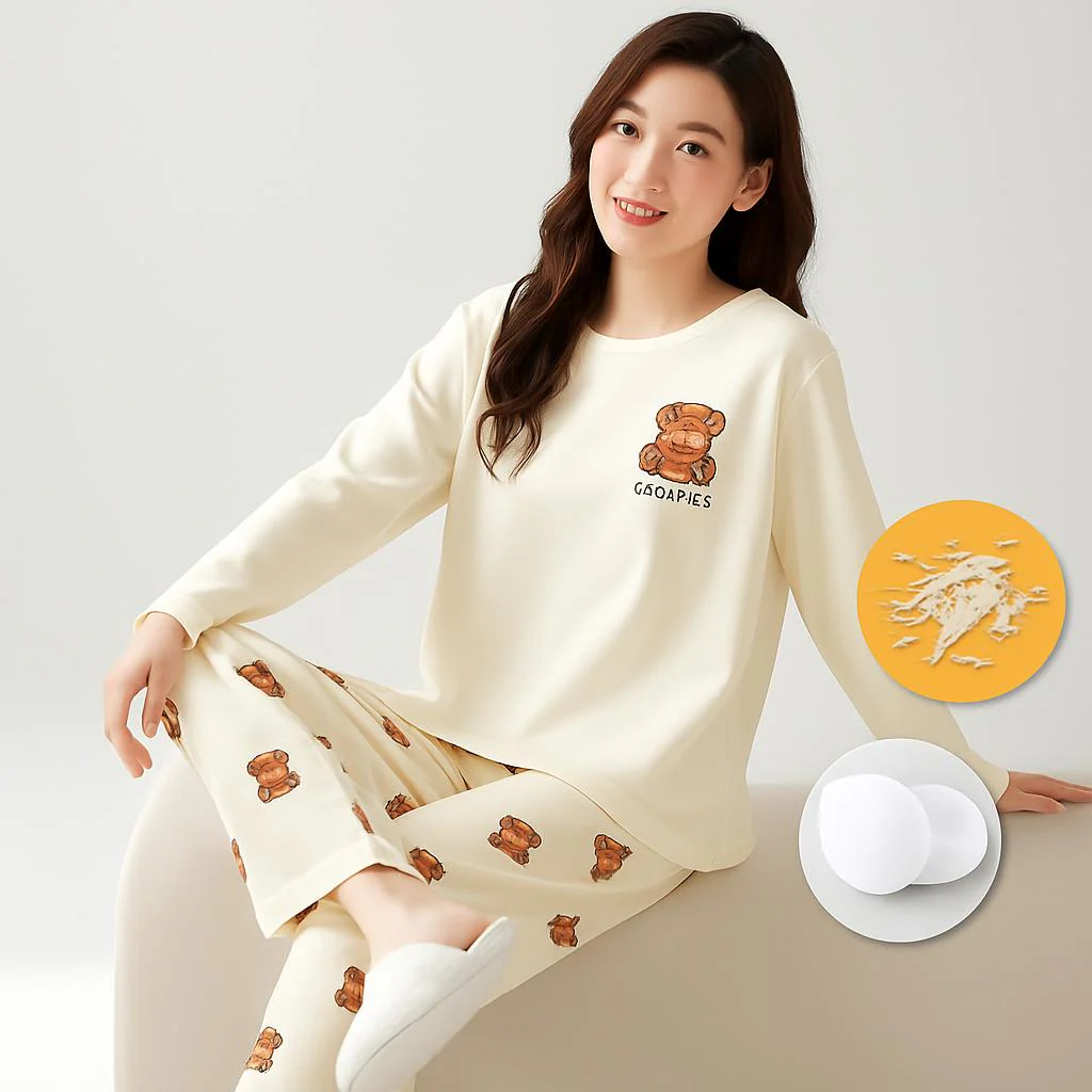 Eco-Friendly Ladies Pajama Set with Chest Pads - Image 5
