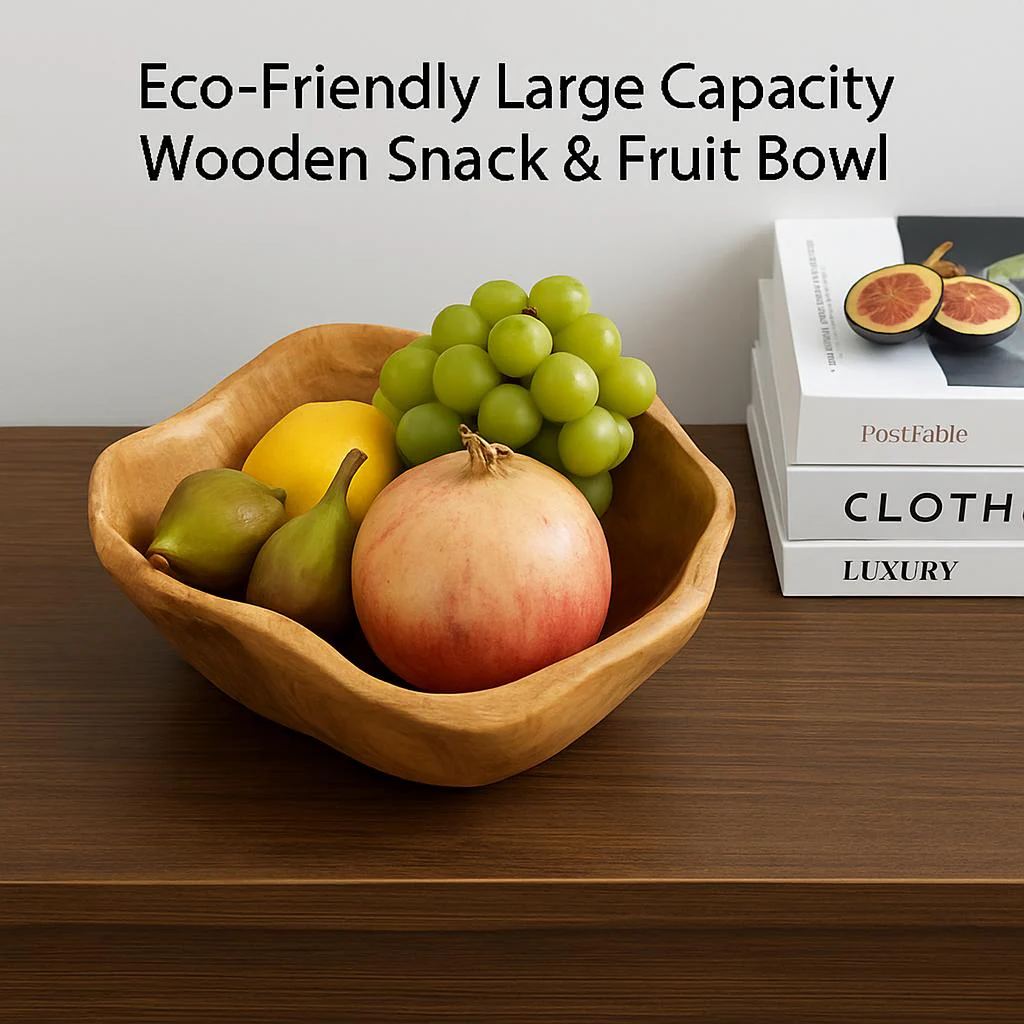 Eco-Friendly Large Capacity Wooden Snack & Fruit Bowl - Image 3