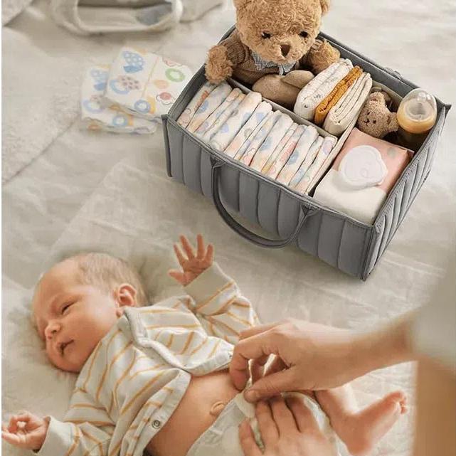Large Capacity Baby Storage Basket – Foldable Nursery Organizer (Gray)