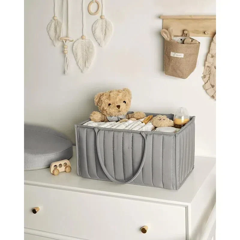 Large Capacity Baby Storage Basket – Foldable Nursery Organizer (Gray) - Image 2