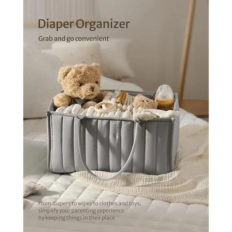 Large Capacity Baby Storage Basket – Foldable Nursery Organizer (Gray) - Image 3