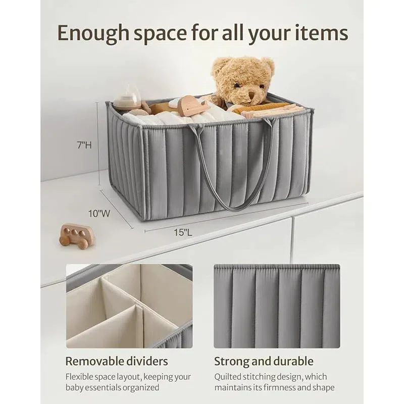 Large Capacity Baby Storage Basket – Foldable Nursery Organizer (Gray) - Image 4