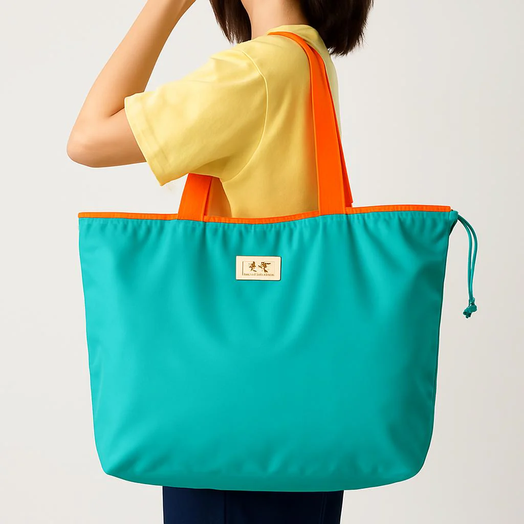 Eco-Friendly Turquoise Reusable Drawstring Tote Bag - Image 2