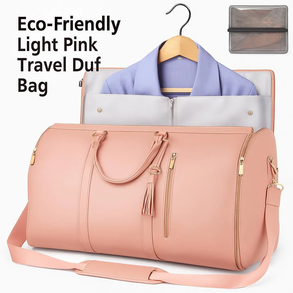 Eco-Friendly Light Pink Travel Duffel Bag - Image 19