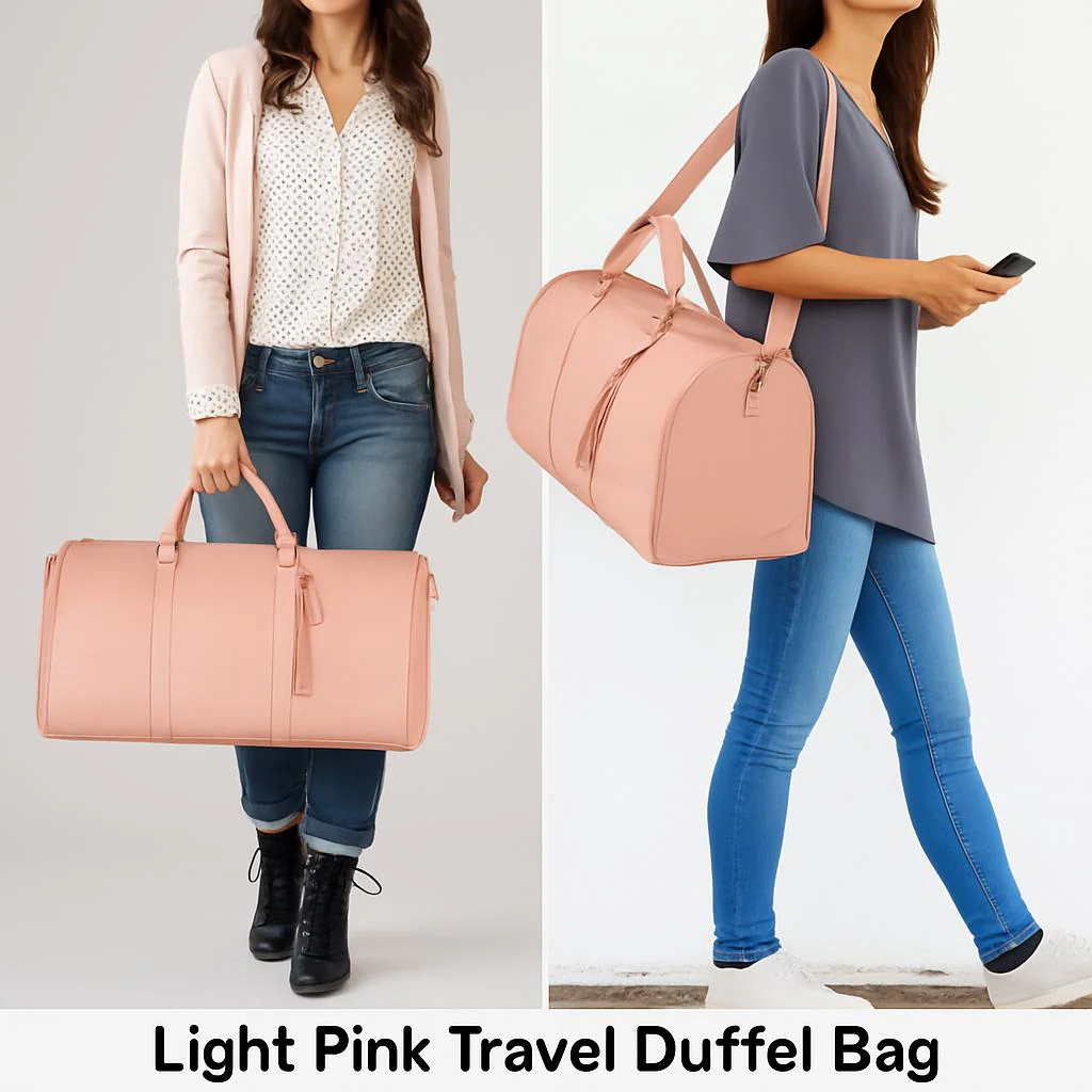 Eco-Friendly Light Pink Travel Duffel Bag - Image 3