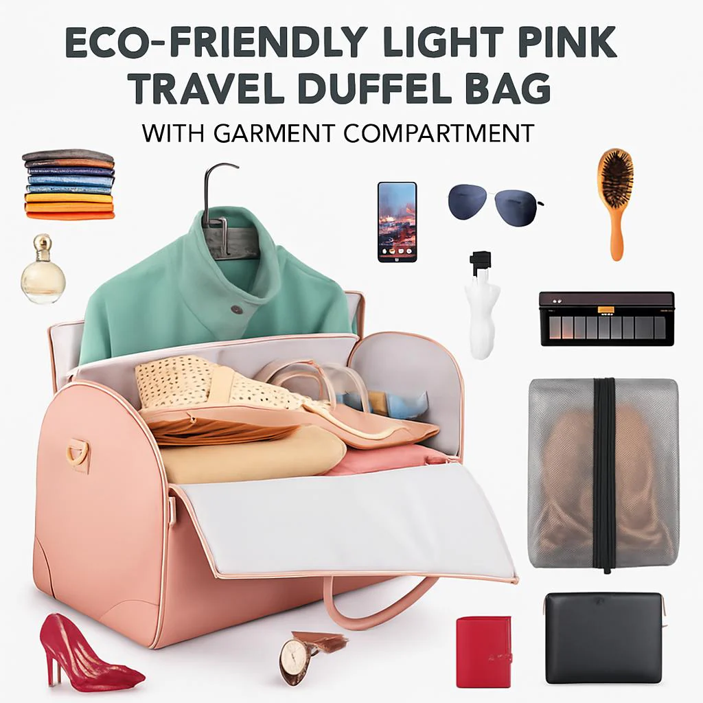 Eco-Friendly Light Pink Travel Duffel Bag - Image 4