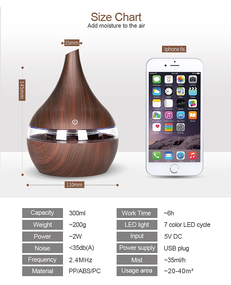 Ultrasonic Teardrop Essential Oil Diffuser with Wood Grain Finish - Image 17