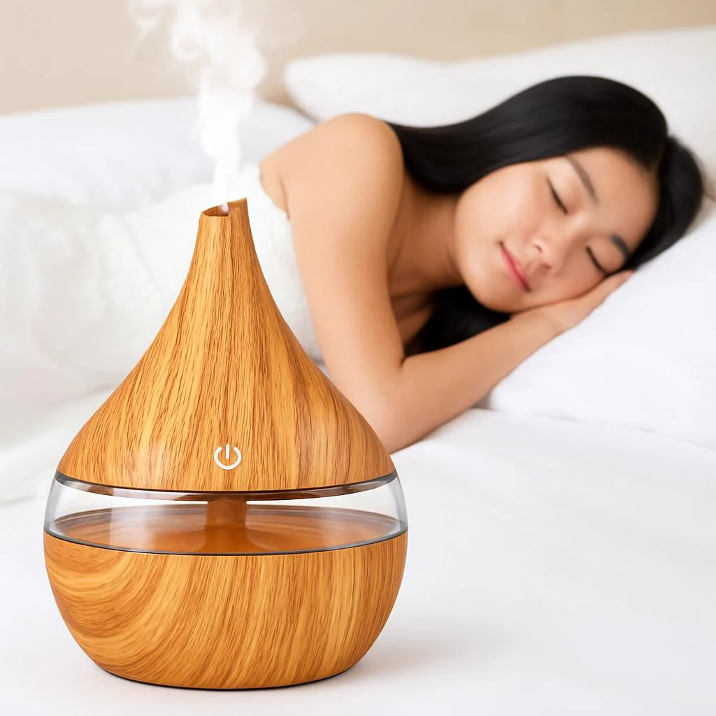 Ultrasonic Teardrop Essential Oil Diffuser with Wood Grain Finish - Image 2
