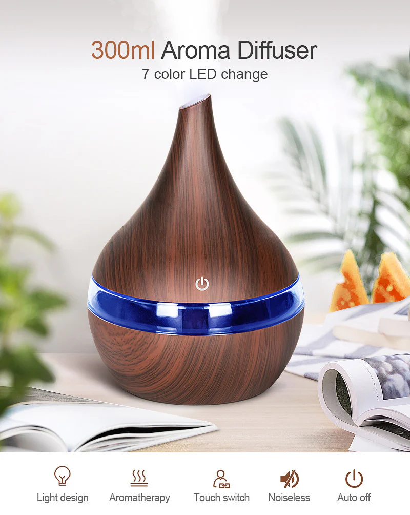Ultrasonic Teardrop Essential Oil Diffuser with Wood Grain Finish - Image 20