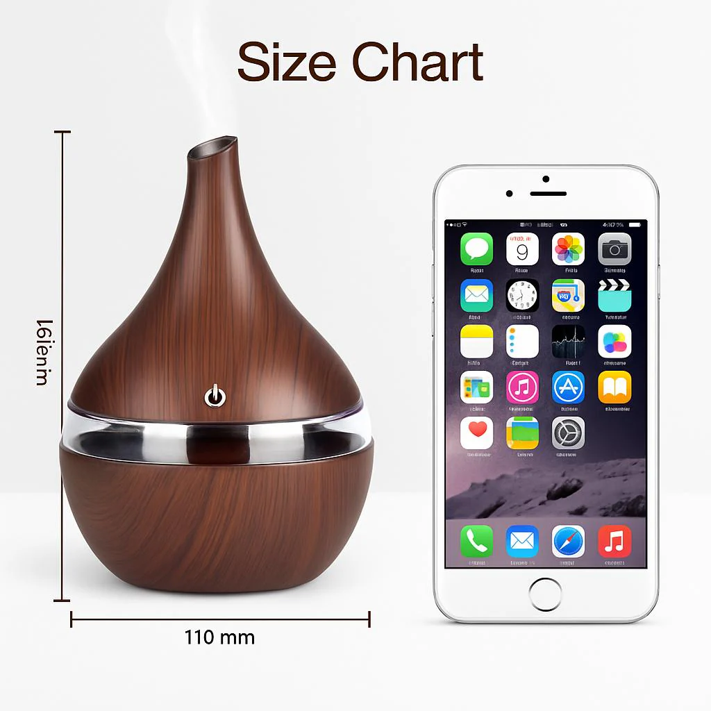 Ultrasonic Teardrop Essential Oil Diffuser with Wood Grain Finish - Image 3